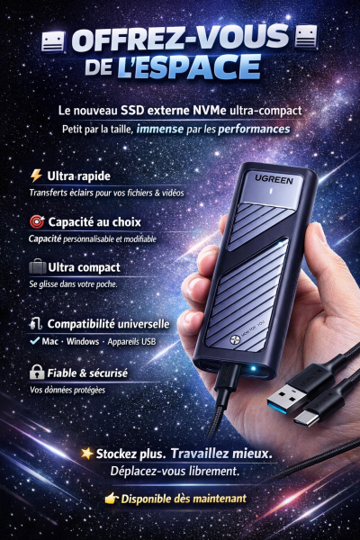 Vente de SSD externe afin de gagner de l'espace dans son ordinateur à Nimes Ouest