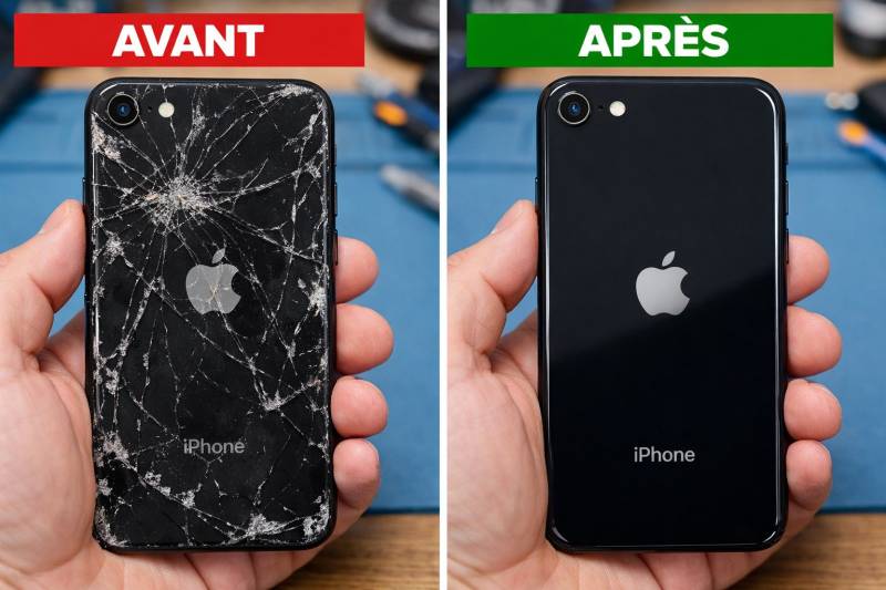 Réparation iPhone SE (2ème gén) à Nîmes Vacquerolles : Vitre arrière et Batterie à neuf